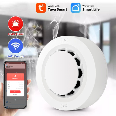 Czujnik dymu Tuya / SmartLife WiFi alarm dźwiękowy, alarm świetlny WiFi