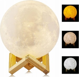 DUŻA Lampa 3D „Księżyc” – Lampka Nocna LED z Akumulatorem | Ø17 cm, wys. 22 cm
