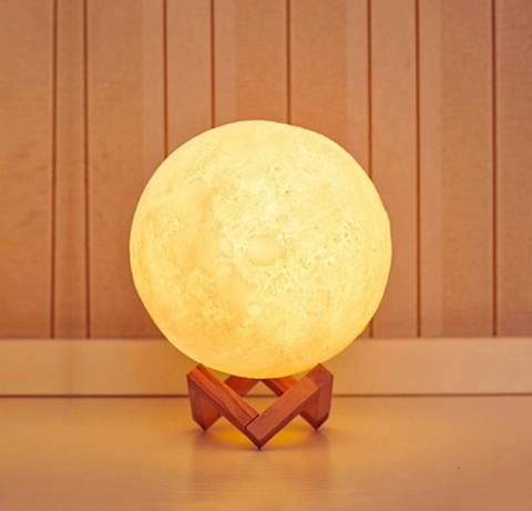 DUŻA Lampa 3D „Księżyc” – Lampka Nocna LED z Akumulatorem | Ø17 cm, wys. 22 cm