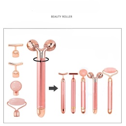 Soniczny masażer do twarzy 5w1 – Facial Jade Roller z 5 wymiennymi końcówkami – KOLOR RÓŻOWY
