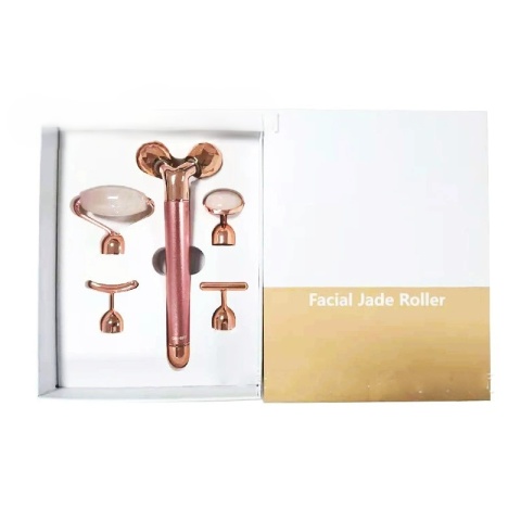 Soniczny masażer do twarzy 5w1 – Facial Jade Roller z 5 wymiennymi końcówkami – KOLOR RÓŻOWY