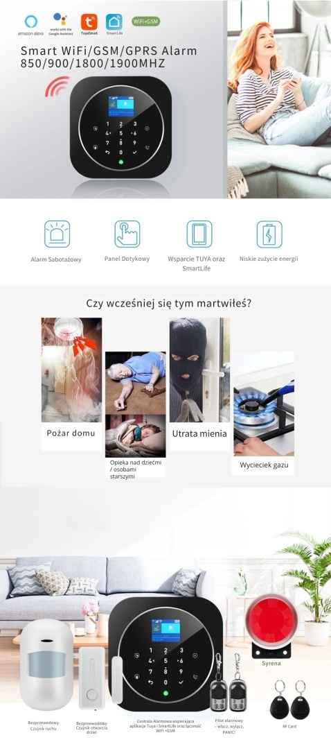 Iteligentny System Alarmowy SIM/WiFi/GSM Tuya Smart