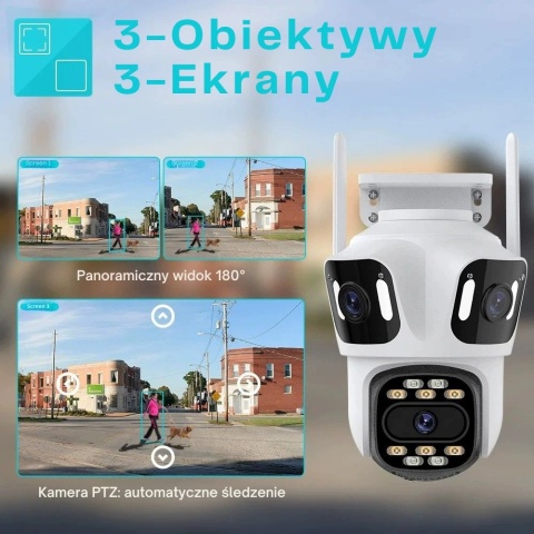 Zewnętrzna Kamera FULL HD TRZY OBIEKTYWY WiFi 12MP Aplikacja ICSEE
