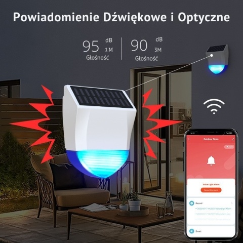 Zewnętrzna Solarna Syrena Alarmowa WIFI - SMART LIFE - TUYA