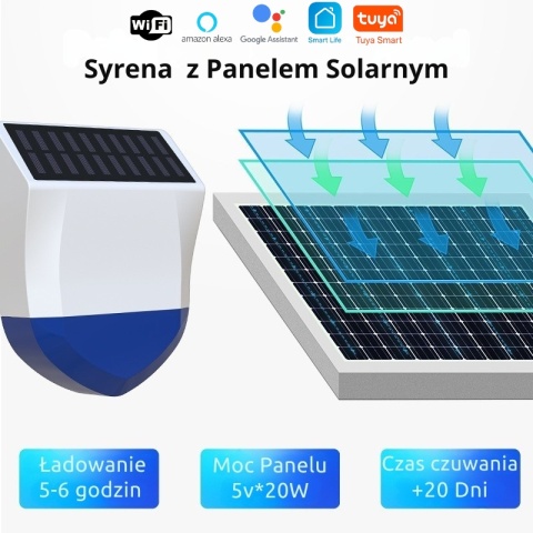 Zewnętrzna Solarna Syrena Alarmowa WIFI - SMART LIFE - TUYA
